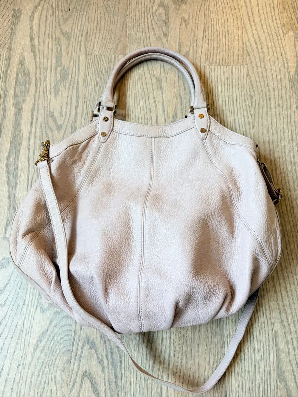 Tory Burch Dakota Hobo Slouchy Bag Shell Pink Gold Hardware Pebbled Leather